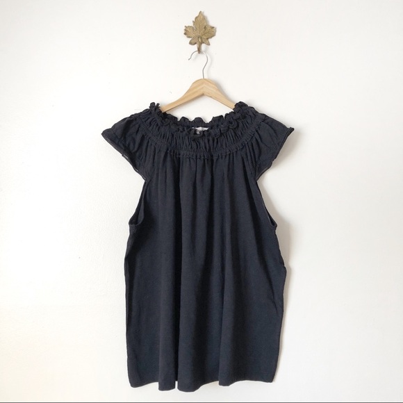 Anthropologie Ranna Gil Smocked neck black cotton top XL NWOT - Picture 1 of 6